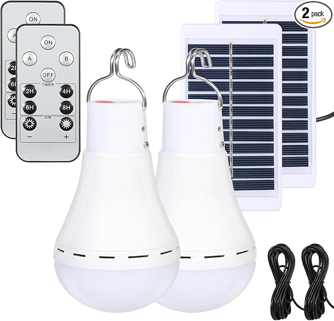 Solar Chicken Coop Light with Timer, 350LM 4 Modes Automatic Timer 2/4/6/8 Hours, USB Rechargeable, Waterproof Camping Tent Hiking Hurricane Outdoor Indoor Emergency LED Light (2)