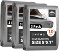RAINDEWAY Tarps Heavy Duty Waterproof 5x7 Feet(3 Pack),10Mil Thick Multipurpose Small Tarp Cover with Metal Grommets and Reinforced Edges,Silver/Brown Tarp
