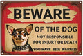 Vintage Metal Tin Sign - Beware of Dog Chihuahua with Spiked Collar Humorous Warning Sign, Rustic 8x12 Inch Outdoor Yard Decor for Fence, Farm, Garden, Kitchen - Funny Pet Owner Gift for Men & Women