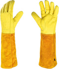KINDE Gardening Gloves Women/Men - Thorn Proof Cowhide Leather Rose/Blackberry Pruning Long Forearm Protection Gauntlet