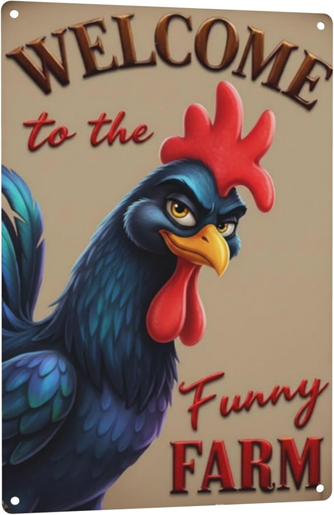 Welcome to The Funny Farm Aluminum Sign Humorous Chicken Coop Sign Rustic Farmhouse Welcome Sign for Backyard Flock 8x12 Inches Outdoor Metal Decor Style-02