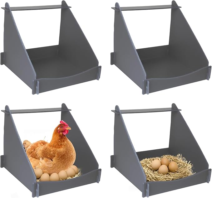 4 Pack Nesting Boxes for Chickens, Chicken Nesting Box for Laying Eggs, Durable Chicken Laying Nest Box for Hens, Ducks and Poultry, Gray