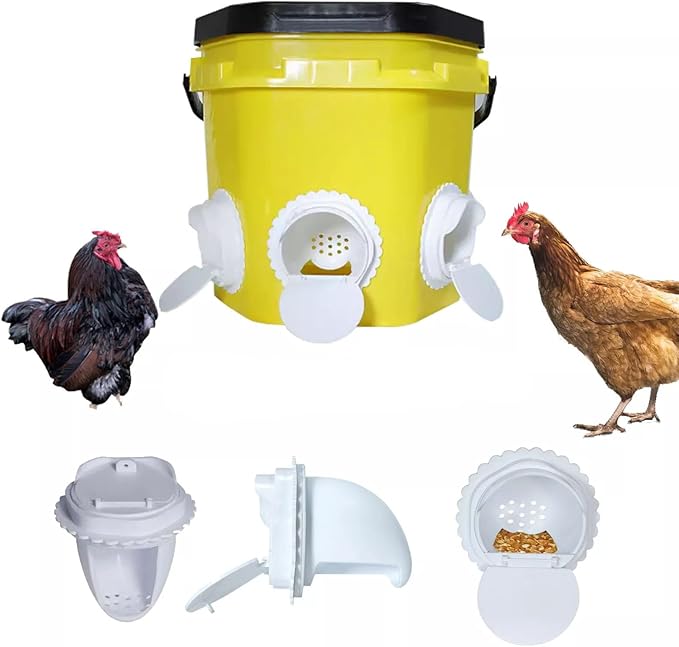 DIY Chicken Feeder, Automatic Anti-Rodent, Rainproof, No Waste, Gravity Chicken Feeder for Buckets, Boxes and Troughs (4pcs White)