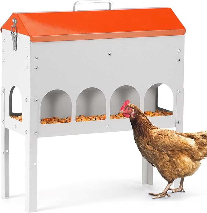 Chicken Feeder No Waste 15 Pound 7lb,10 Feeding Ports,with Metal Feeder Box Stands for Chicken Poultry Duck,No Food Buildup at The Bottom