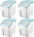 Sunnyray 4 Pcs 55 lbs Grain Rice Storage Container Flour Bin with Wheels Cup Leak Proof Pet Food Storage Boxes Seal Locking Lid Plastic Rice Containers Set for Cereal Flour Cat Dog Food (Blue)
