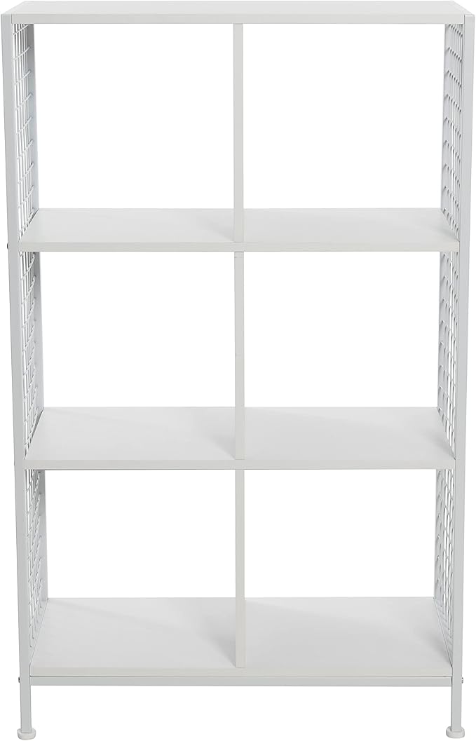 Household Essentials Trellis Open Storage Bookshelf with 6 Cube Compartments Scandinavian White and White Metal