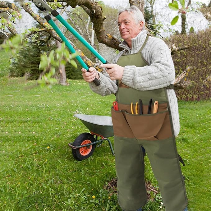 Garden apron,Apron Man,Harvest Apron with Pockets,Waterproof,Adjustable,Reinforced Knees for Mow Grass and Lawn Mowing