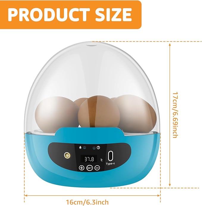 Egg Incubator with 360° Auto Egg Turning and Temperature Control Practical Incubator Smart Egg Incubator for Hatching 6 Eggs Chicken Incubator with LED Egg Light for Hatching Chicks Quails Ducks
