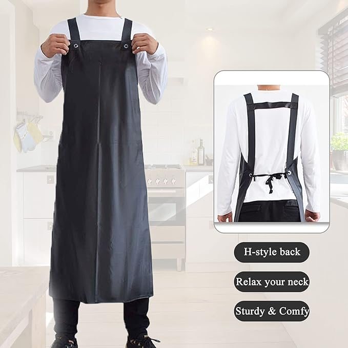 Waterproof Rubber Apron-43 Vinyl Waterproof Apron, Chemical Resistant Work Apron for Dishwashing,Dog Grooming,Cleaning,Butcher MD006-Black