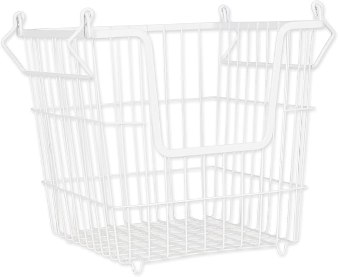 DII Metal Wire Mesh Stackable Utility Storage Bin, Large, 11x11x11, White