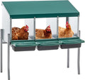 Chicken Nesting Box, 3 Compartment Roll Out Hens Nest Boxes with 4 Legs, Chicken Laying Box w/Lid Cover for Outdoor Chicken Coop Cages Farm Yard, Green (3 Holes w/Legs)
