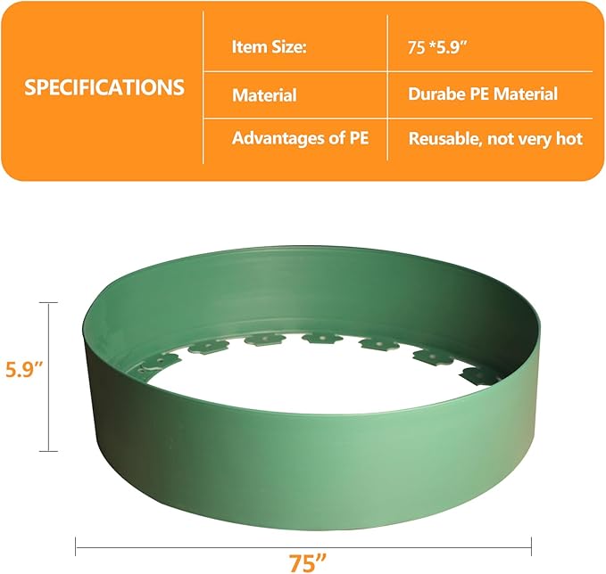 Chicken Dust Bath Tub, 75" Chicken Dust Bath Containers Bottomless Design, PE Eco Friendly Chicken Bath Tub for Chickens, Ducks, Turkeys, Quails,Farms, Essential Chicken Coops Accessory (75" D, Green)