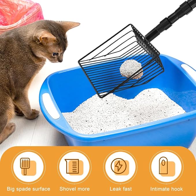 Large Metal Chicken Poop Scooper, Stretchable Long Chicken Coop Litter Scoop, 4 in 1 Multifunctional Heavy Duty Litter Sifting Shovel(Black,Size:22 to 42inch)