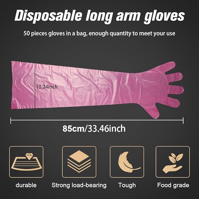 50 Disposable Field Dressing Gloves Veterinary Insemination Rectal Long Gloves, Extra Long Sleeve Full Arm
