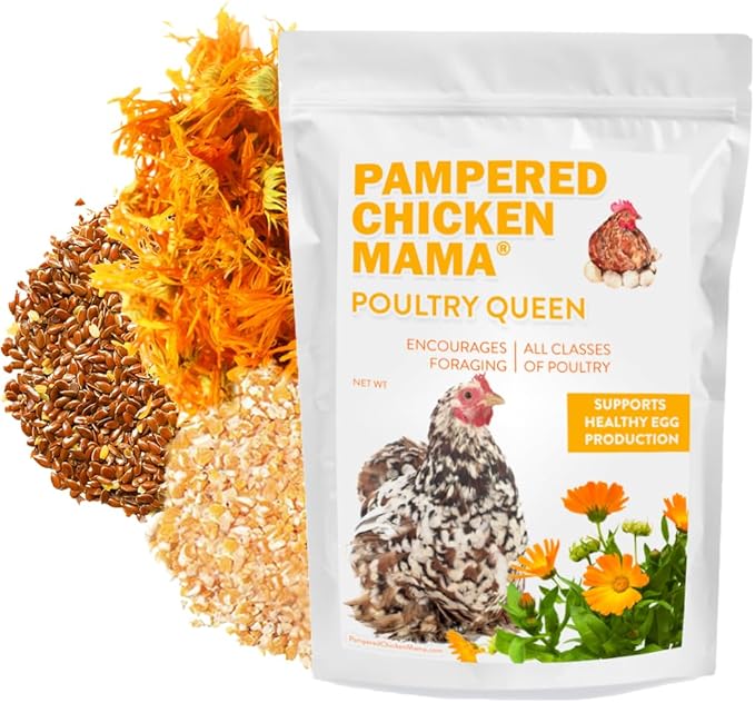 Pampered Chicken Mama Mealworm, Corn, Flax, & Herb Treat for Backyard Chickens, Healthy Layer Feed & Supplies for Pet Chickens Poultry Queen Treat for Hens (3 pounds)