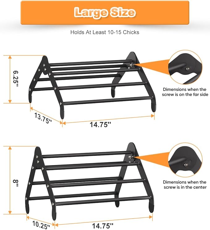 Koutemie Adjustable Chicken Perch for Coop, Heavy-Duty Metal Chick Roosting Bar for Brooder, Baby Chicks Stand Toy Training Perches for Bird Parrot Hens Macaw, Black