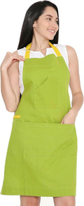 Encasa XO Adjustable Kitchen Cotton Apron With Pockets & Towel Holder Of Size 27x33 in (Lime Green) for Men & Women Chefs For Cooking & Baking in Home, Restaurants & Barbeque