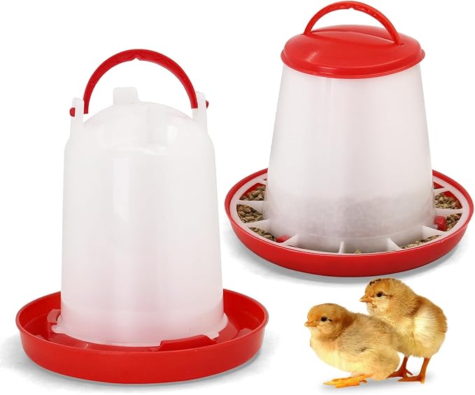 Hanging 1.5kg Chicken Feeder and 1.5L Chicken Waterer Set Kit,No Waste Plastic Automatic Chicken Feeder Waterer for Small Poultry Chicks,Quails and Birds, Outdoor Farm Equipment