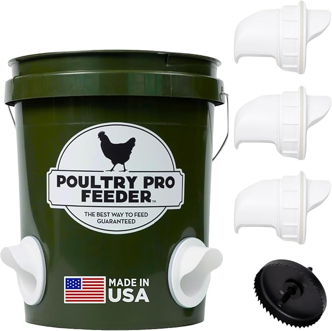 The Original Poultry Pro DIY Chicken Feeder | 3 Ports Poultry Feeders for Chicken Coop | Use for Buckets & Bins | Rain Proof, Weather Resistant - Original Feeder 3-Pack with Hole Saw