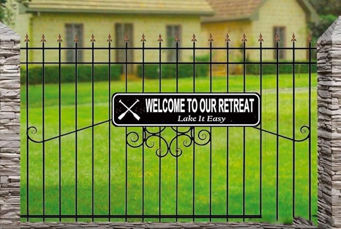 Welcome to Our Retreat 'Lake It Easy' Metal Sign - Rustic Canoe Paddle & Lake House Decor - Relaxing Front Door Welcome Sign - Vintage Tin Wall Art - 16 x 4 Inch