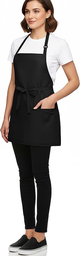 BOHARERS Kitchen Cooking Apron Unisex Adjustable chef apron with 3 pockets,1 Pack Black