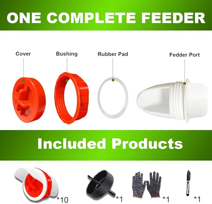 10 PCS Chicken Feeder Port DIY Automatic Chicken Feeder, Poultry Feeder, No Waste, Rat-Proof, Waterproof