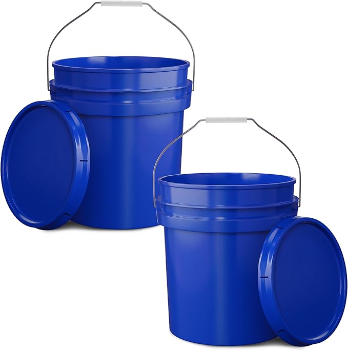 EconoHome 5-Gallon Dark Blue Bucket Pail Container with Lid | Metal Handles with Plastic Grip for Easy Carrying | Easy Stack and Store | Heavy-Duty Extra Durable | Food Grade | BPA Free - 2 Pack