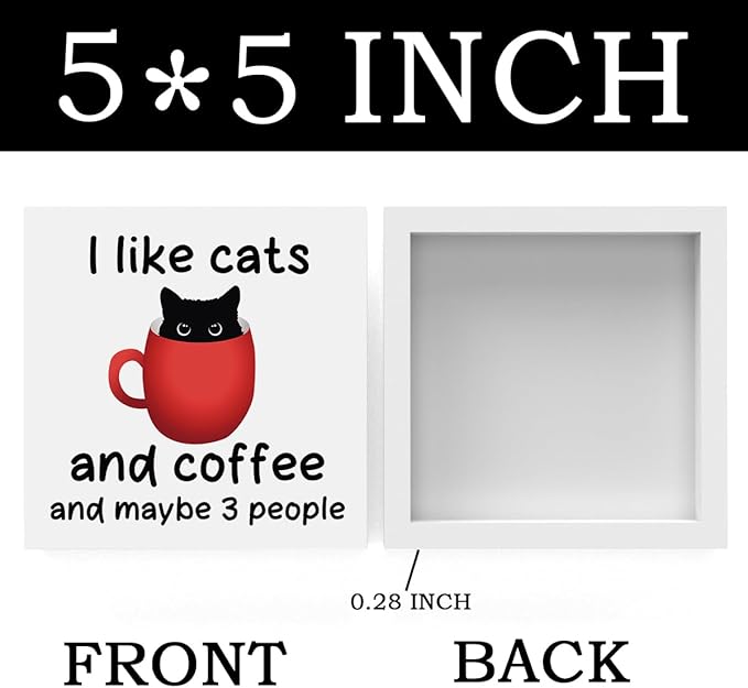 Coffee Bar Decor Sign, Office Desk Decoration, Black Cat Decoration, Coffee Desks Cats Gifts for Cats Lovers Desk Decor Wooden Box Sign for For Farmhouse Home Kitchen Bar Shelf Table