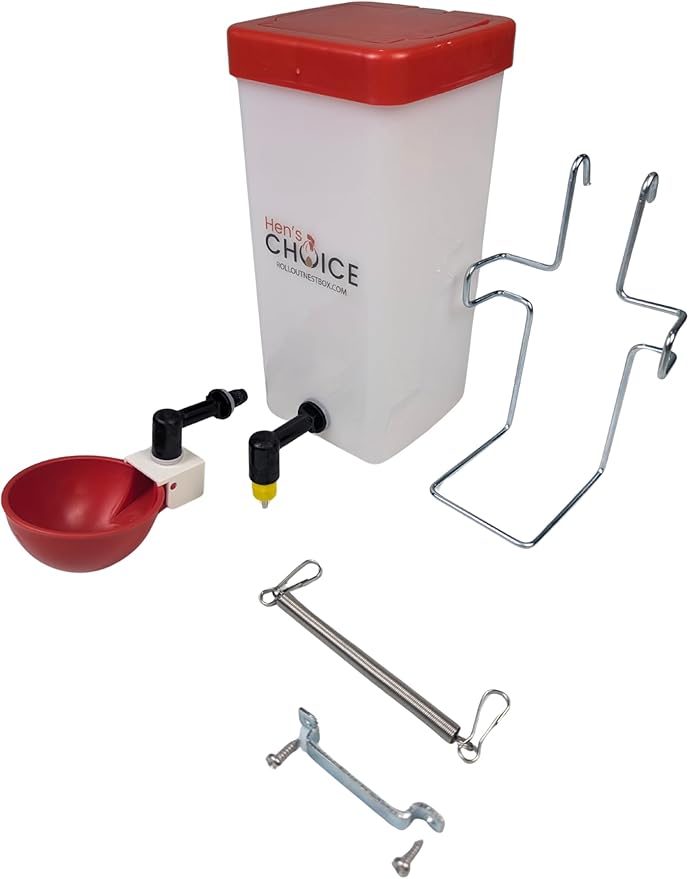 Hen's Choice™ 1L (32 oz) Drinker W/Cup, Nipple, & Wire Bracket for Poultry & Small Animals, Chick Waterer, Red