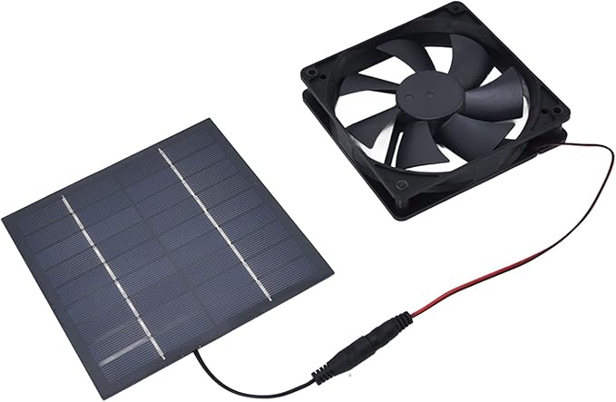 Hyuduo 10W Solar Panel, 10W Dual Fans Net Outdoor Indoor Solar Panel with Powered Exhaust Fan Kit Ventilation, for Chicken Coops Supplies Greenhouses