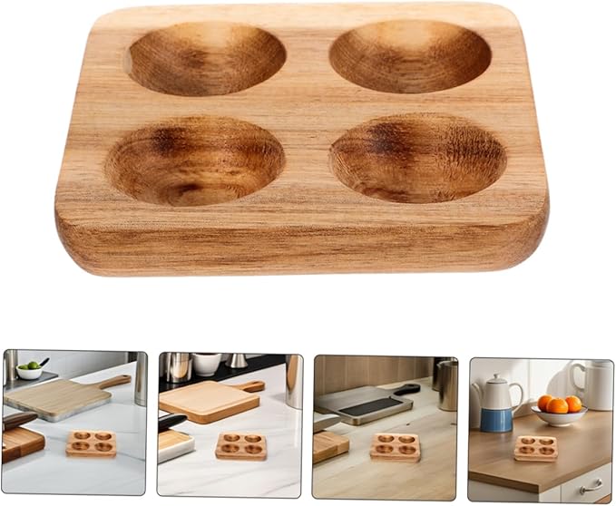 DOITOOL 2pcs Acacia Wood Egg Holder Rustic Countertop Egg Basket for Storage and Serving Vintage Kitchen Organizer Rack