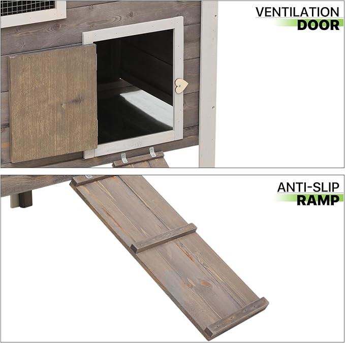 Magshion 46" Large Chicken Coop Rabbit Hutch with 2 Nesting Box, Wooden Raised Hen House with Removable Trays, Outdoor Poultry Cage Pet House with Ramp Run Hen Cage for Garden Backyard