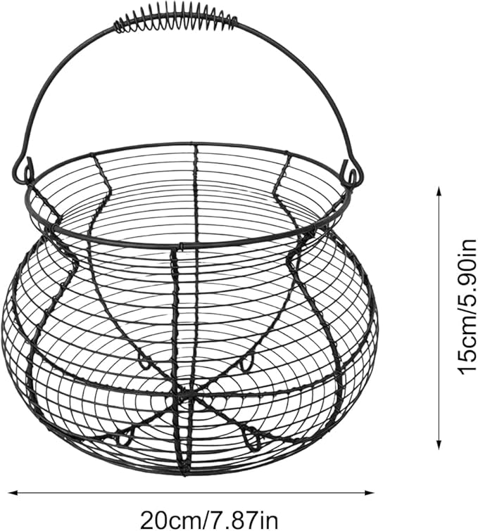 Egg Collecting Basket - Vintage Woven Wire Organizer, Chicken Egg Basket, With Handle Counter Ovum Holder | For Kitchen Counter Farmhouse Garden Harvest Fruit Vegetable Easter Festival