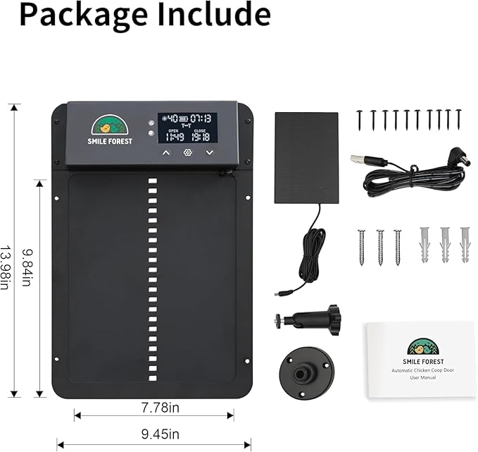 Automatic Chicken Door with Light Sensor & Timer, Solar Chicken Coop Door with Multiple Modes & USB-C Charging, Auto Chicken Coop Door with LCD Display