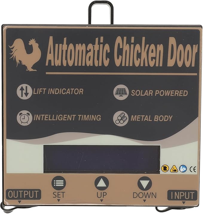 Zerodis Automatic Chicken Coop Door, Solar Powered Opener with Timer Light Sensor HD LED Display, Iron Metal Plastic Frame for Chicken Duck Goose Poultry Safety (Black)