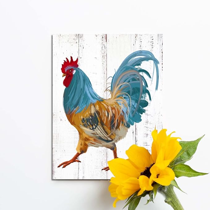 Rooster Kitchen Canvas Wall Art: Rustic Farmhouse Painting Poster - Chicken Artwork Decoration for Home Living Room Bedroom, Framed Picture Prints Decor Ready to Hang (10"x 15")