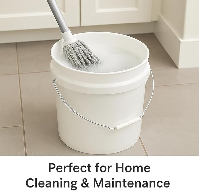 2-Gallon Plastic Utility Bucket with Comfort Grip Handle – Durable Round Pail for Cleaning, Gardening, Mixing & Storage, Lightweight White (1 Pack)