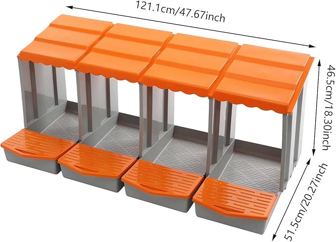 Chicken Nesting Box, 4 Compartments PP Nesting Box, Wall Mountable Nesting Boxes with Inclined Top, Drain Holes & Resting Platform for Chicken and Poultry to Collect Eggs