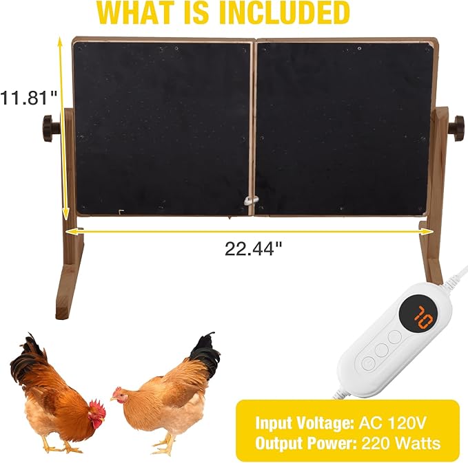 Aivituvin Foldable Chicken Coop Heater for Winter, 120w Large Size Waterproof Chicken Heater for Coop, Radiant Heat Chicks Coop Heater with 2 Heating Plates, Adjustable Temp 70~190℉ (Dark Brown)