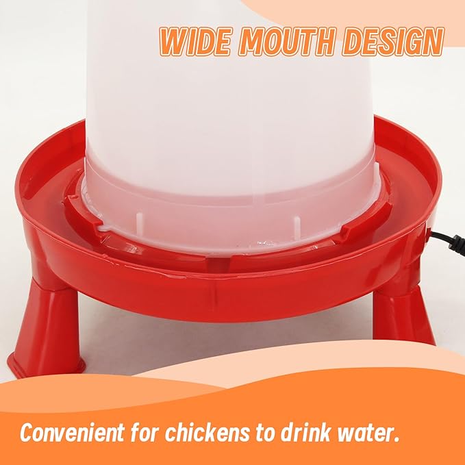 Heated Chicken Waterer 6L Thermostatically Controlled Poultry Water Heater with Overheating Protection, Galvanized Steel Handle Automatic Heated Poultry Drinker for Coop Chickens, Ducks, Geese (Red)