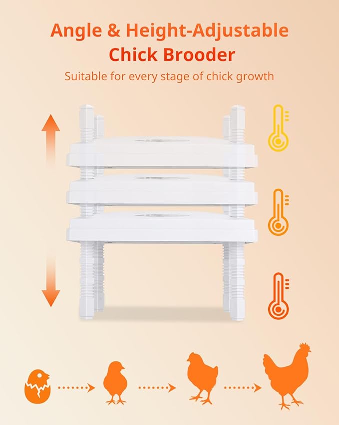 Chick Brooder Heating Plate, 12"x12" Chick Heat Plate with Adjustable Height & Angle, 30W Lower Energy Chick Heater Brooder Plate with Temperature & Time Control, Suitable for 20 Baby Chicks