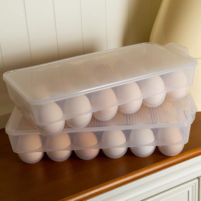 Covered Egg Holder,Egg Storage for Refrigerator,Fits 18 Eggs,Pack of 2