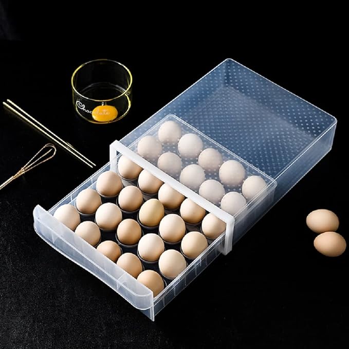 30 Grid Drawer type Egg Holder for Refrigerator, BPA Free Household Egg Fresh Storage Box, Single Layer Chicken Egg Storage Container