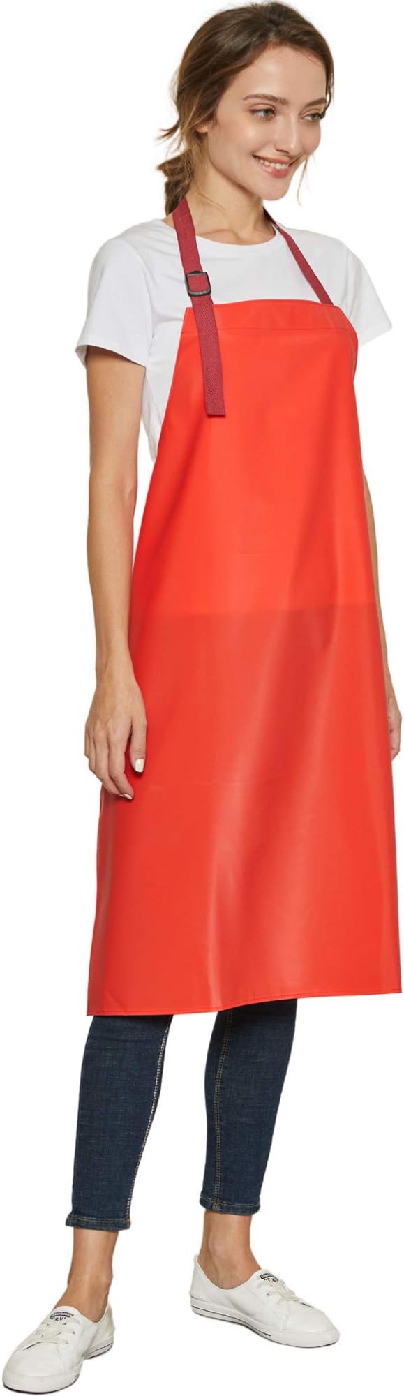 Waterproof Vinyl Long Apron - Lined Linen, Chemical Resistant Work Apron Safe Cloth