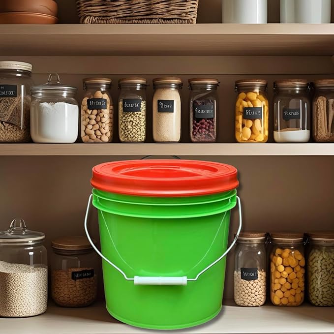 House Naturals 2 Gallon Food Grade - BPA Free Made in USA Buckets Lime Color pails with Screw On Gasket Lids (3, Lime - Red lids)