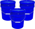 5-Gallon Bucket with Airtight Lid – Made in USA, Food Grade BPA Free Plastic, Heavy Duty Multi-Use, Metal Handle with Grip, Stackable Storage – Blue, 3 Pack