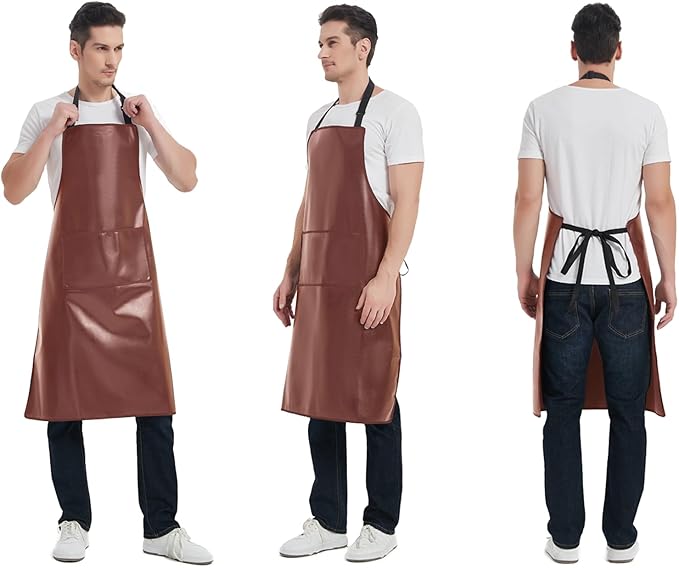 Waterproof Apron, Heavy Duty Work Apron, Artificial Leather Apron Ideal for Chef,Butcher,Barber,Cleaning