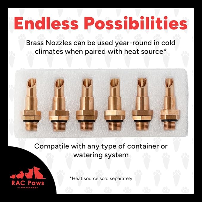 RentACoop DIY Waterer Kit – Six (6) Pack Horizontal Brass Nozzles – Great for Rabbits, Guinea Pigs, Ferrets and Other Small Animals