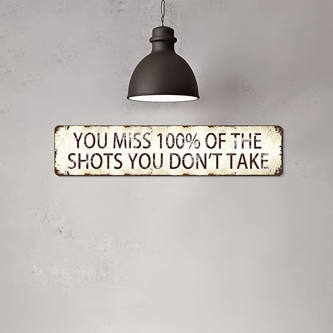 Inspirational Aluminum Sign - You Miss 100% of the Shots You Don't Take - 4x16 Inch Motivational Sports Wall Art, Durable Locker Room Decor for Basketball Courts and Gym Enthusiasts, Coach Gift