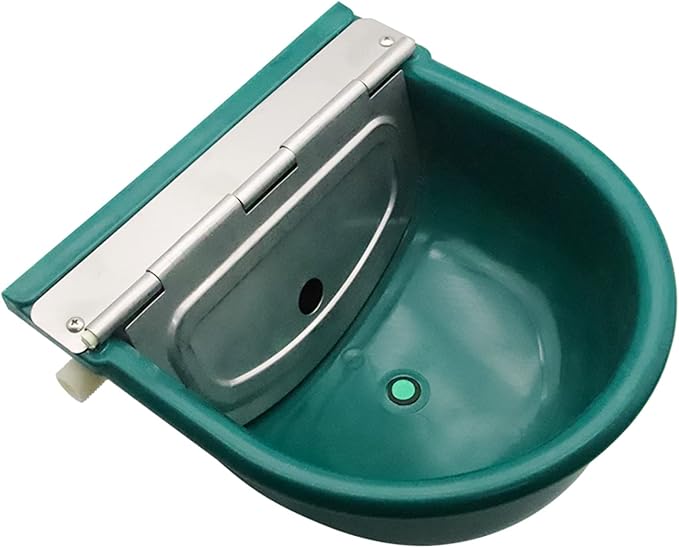 Plastic Automatic Water Bowl with Stainless Steel lid, Livestock Waterer for Cattle Horse Goat Sheep Dog, Water Trough Bowl with Float Valve (No Pipe)